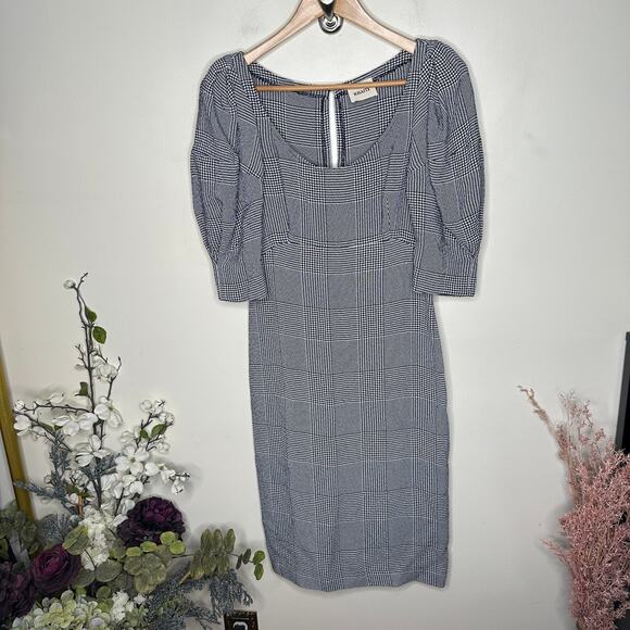 KHAITE Beatrice Midi Dress Puff Sleeve Sculptural Houndstooth Sz 2 $1,420 {A50} - Picture 4 of 7